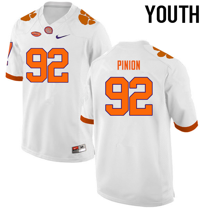 Youth Clemson Tigers #92 Bradley Pinion College Football Jerseys-White - Click Image to Close